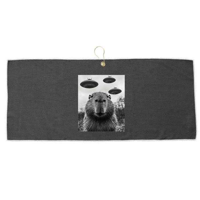 Capybara Selfie With Ufos Funny Graphic Large Microfiber Waffle Golf Towel