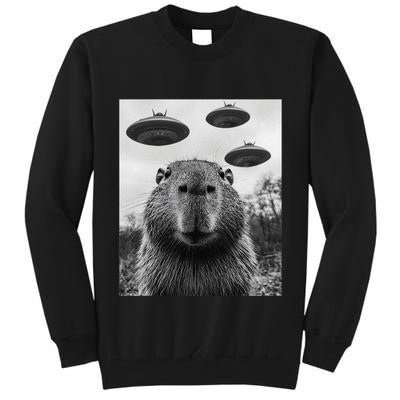 Capybara Selfie With Ufos Funny Graphic Tall Sweatshirt