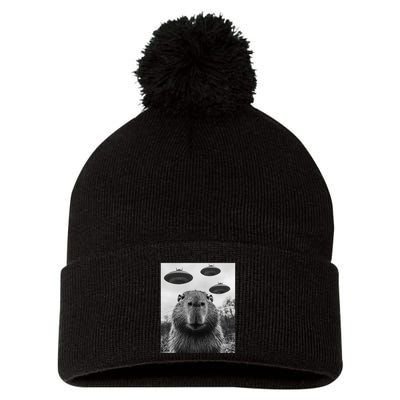 Capybara Selfie With Ufos Funny Graphic Pom Pom 12in Knit Beanie