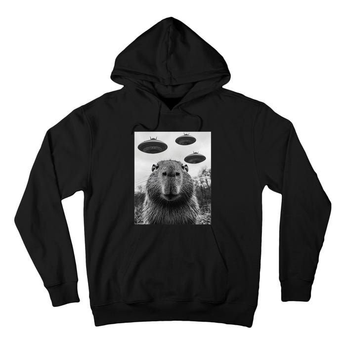 Capybara Selfie With Ufos Funny Graphic Tall Hoodie