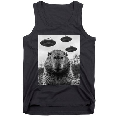 Capybara Selfie With Ufos Funny Graphic Tank Top