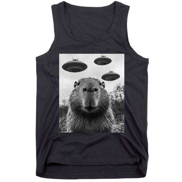 Capybara Selfie With Ufos Funny Graphic Tank Top