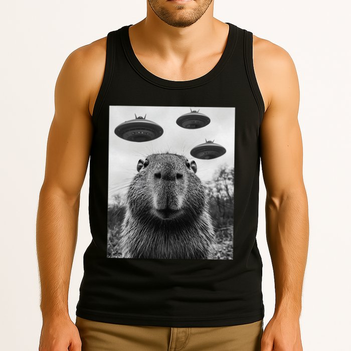 Capybara Selfie With Ufos Funny Graphic Tank Top