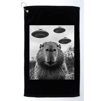 Capybara Selfie With Ufos Funny Graphic Golf Towel