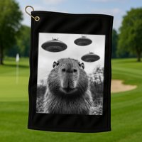 Capybara Selfie With Ufos Funny Graphic Golf Towel