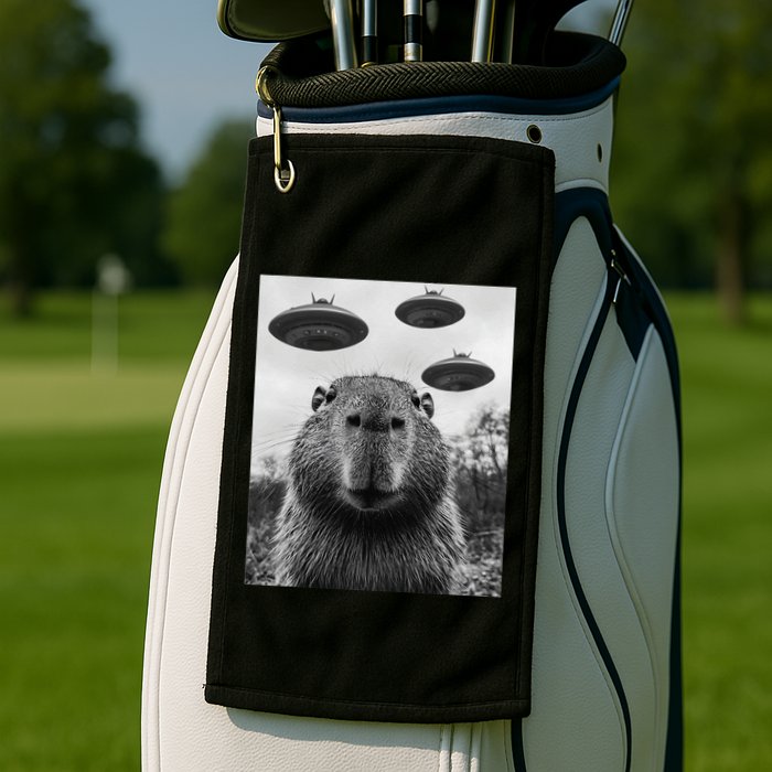 Capybara Selfie With Ufos Funny Graphic Golf Towel