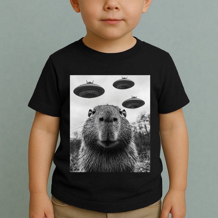 Capybara Selfie With Ufos Funny Graphic Toddler T-Shirt