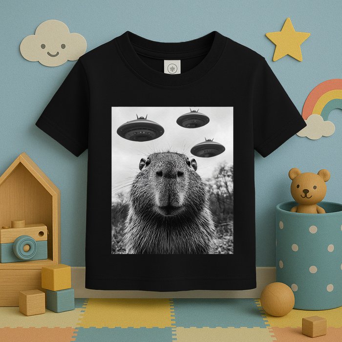 Capybara Selfie With Ufos Funny Graphic Toddler T-Shirt