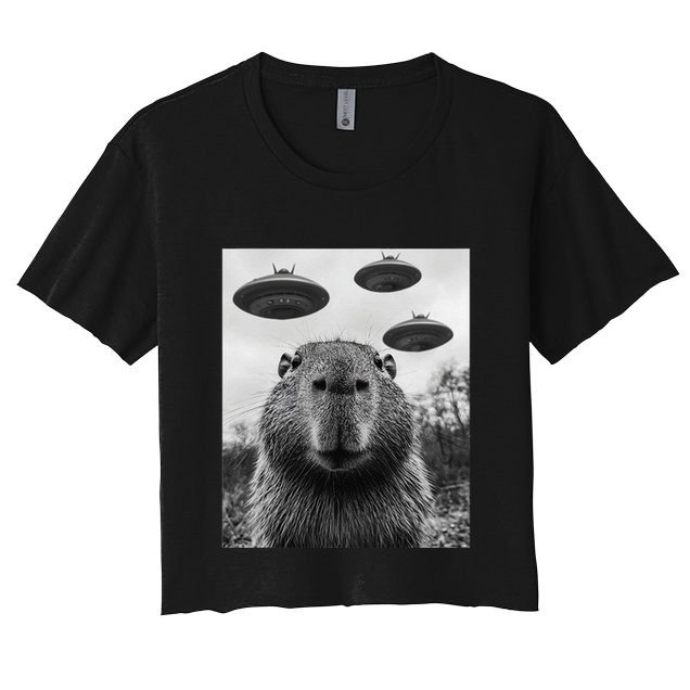 Capybara Selfie With Ufos Funny Graphic Crop Top