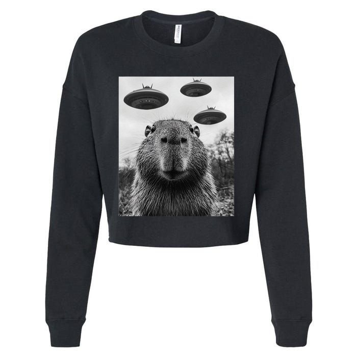 Capybara Selfie With Ufos Funny Graphic Cropped Pullover Crew