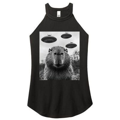 Capybara Selfie With Ufos Funny Graphic Women's Perfect Tri Rocker Tank