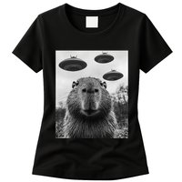 Capybara Selfie With Ufos Funny Graphic Womens T-Shirt