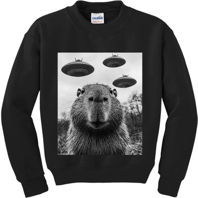 Capybara Selfie With Ufos Funny Graphic Kids Sweatshirt