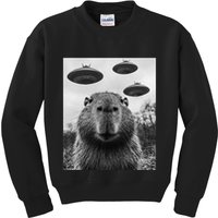 Capybara Selfie With Ufos Funny Graphic Kids Sweatshirt