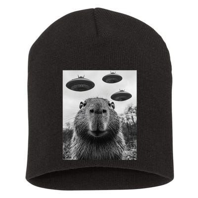 Capybara Selfie With Ufos Funny Graphic Short Acrylic Beanie