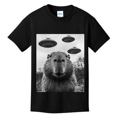 Capybara Selfie With Ufos Funny Graphic Kids T-Shirt