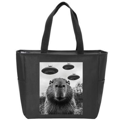 Capybara Selfie With Ufos Funny Graphic Zip Tote Bag