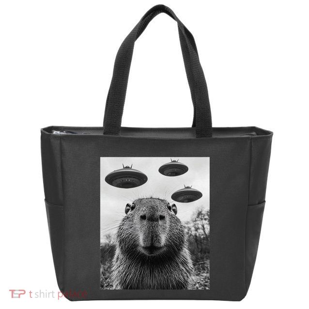 Capybara Selfie With Ufos Funny Graphic Zip Tote Bag