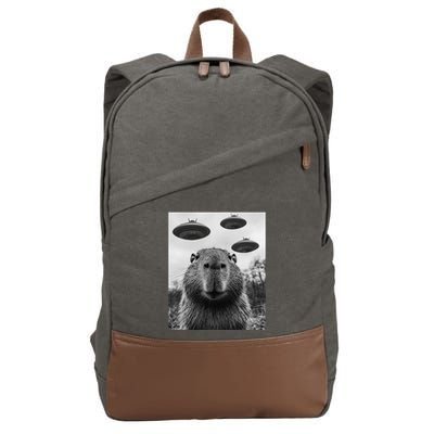 Capybara Selfie With Ufos Funny Graphic Cotton Canvas Backpack