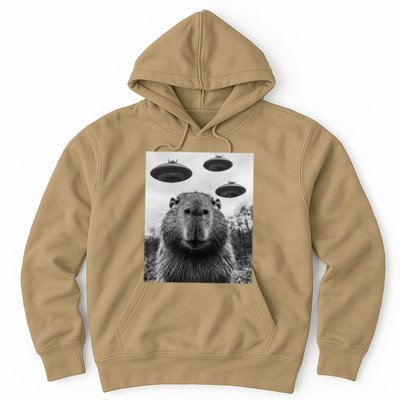 Capybara Selfie With Ufos Funny Graphic Hoodie