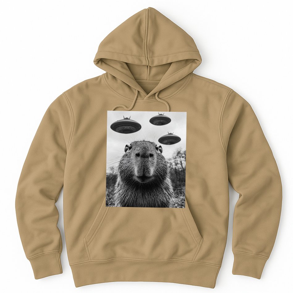 Capybara Selfie With Ufos Funny Graphic Hoodie