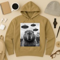 Capybara Selfie With Ufos Funny Graphic Hoodie