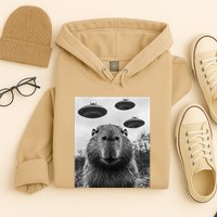 Capybara Selfie With Ufos Funny Graphic Hoodie