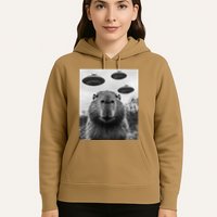 Capybara Selfie With Ufos Funny Graphic Hoodie