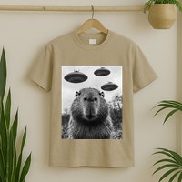 Capybara Selfie With Ufos Funny Graphic T-Shirt