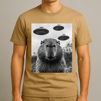 Capybara Selfie With Ufos Funny Graphic T-Shirt