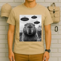 Capybara Selfie With Ufos Funny Graphic T-Shirt