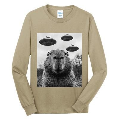 Capybara Selfie With Ufos Funny Graphic Tall Long Sleeve T-Shirt