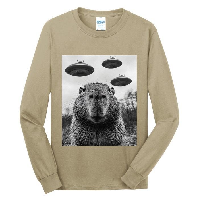 Capybara Selfie With Ufos Funny Graphic Tall Long Sleeve T-Shirt