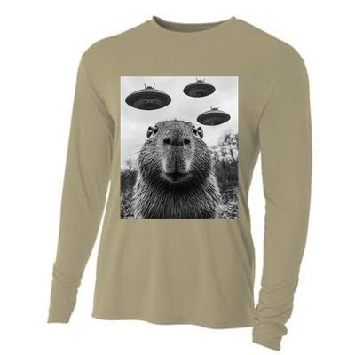 Capybara Selfie With Ufos Funny Graphic Cooling Performance Long Sleeve Crew