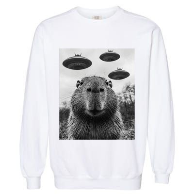 Capybara Selfie With Ufos Funny Graphic Garment-Dyed Sweatshirt