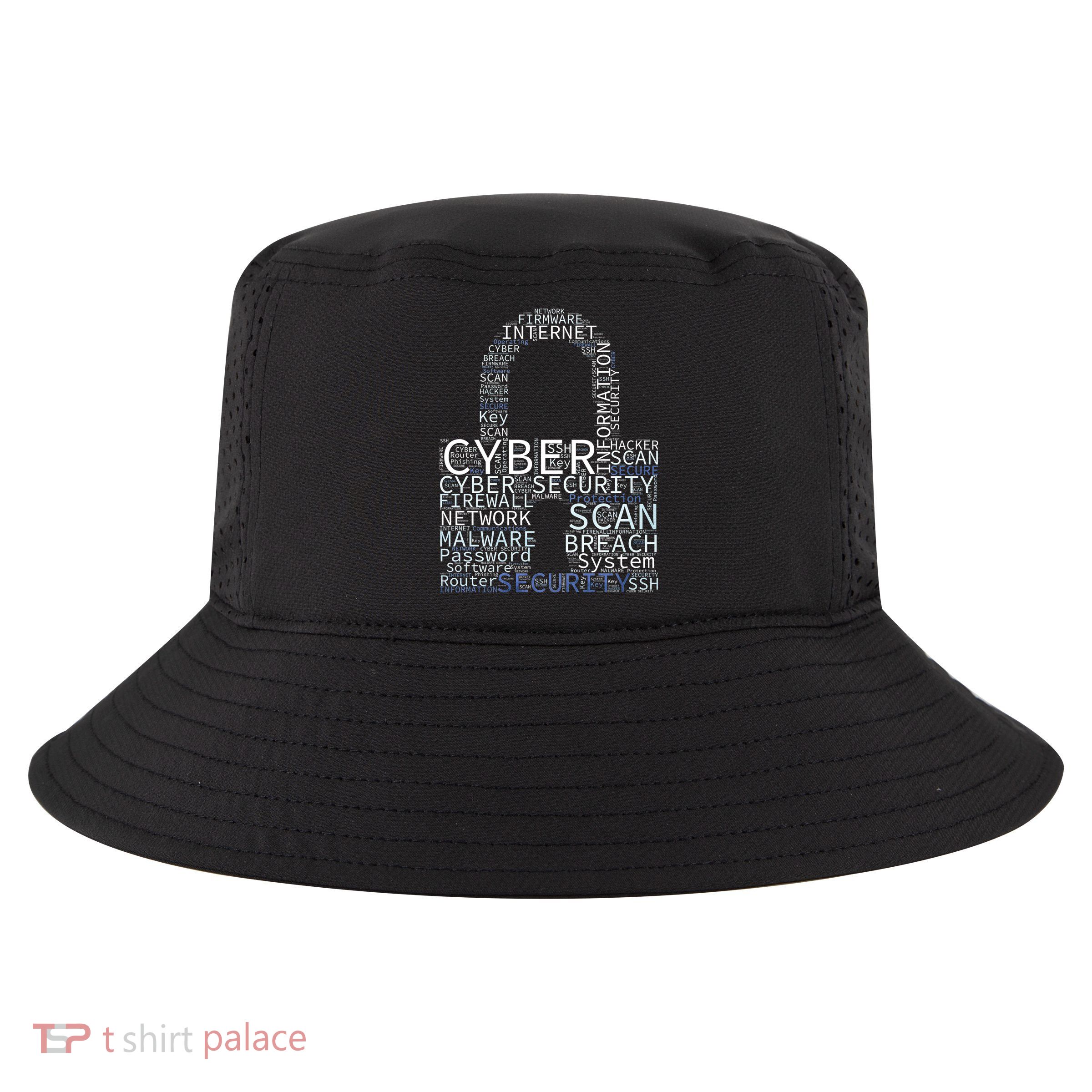 Cyber Security Wordcloud Padlock Cool Comfort Performance Bucket Hat