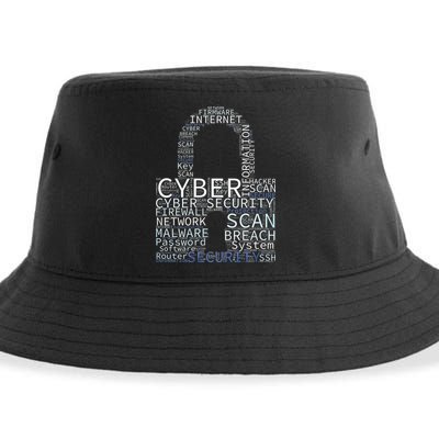 Cyber Security Wordcloud Padlock Sustainable Bucket Hat