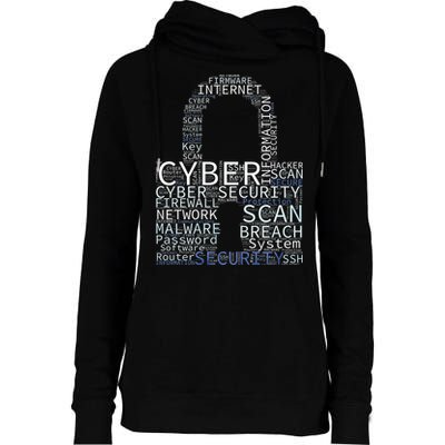 Cyber Security Wordcloud Padlock Womens Funnel Neck Pullover Hood