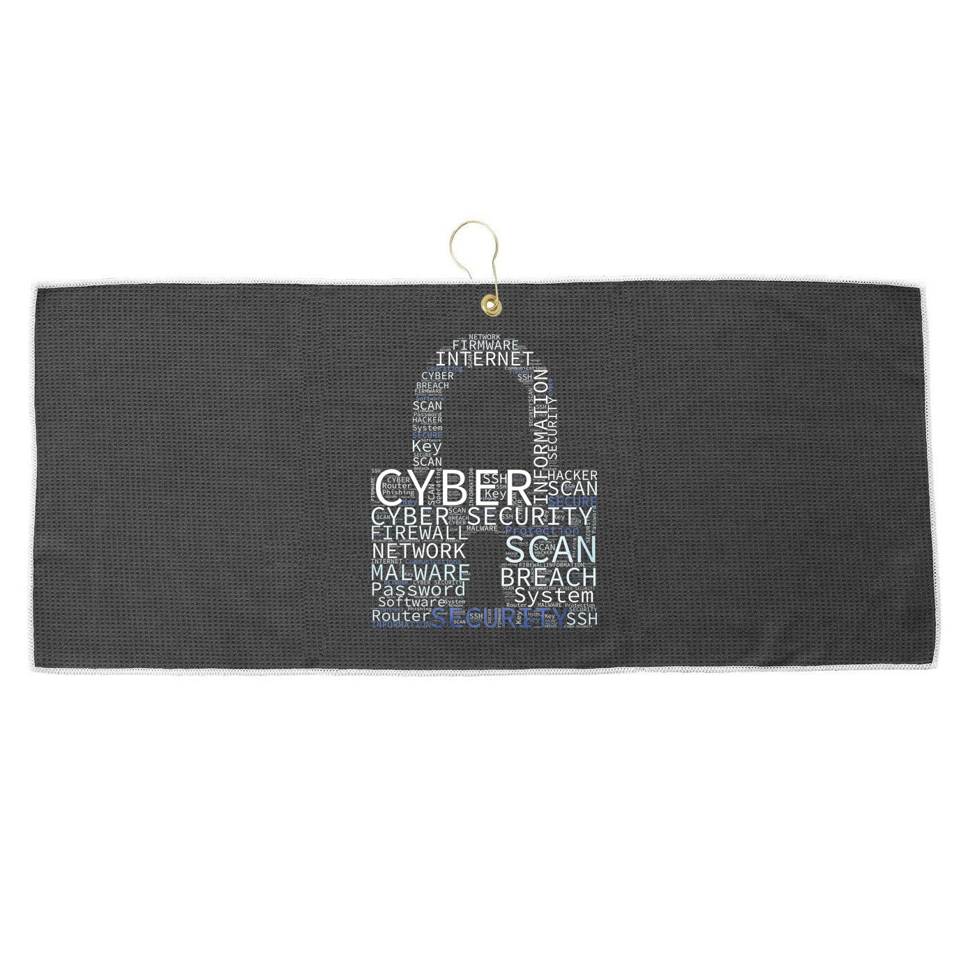 Cyber Security Wordcloud Padlock Large Microfiber Waffle Golf Towel