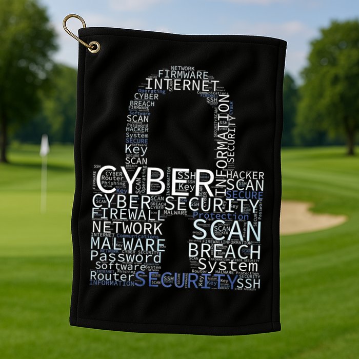 Cyber Security Wordcloud Padlock Golf Towel