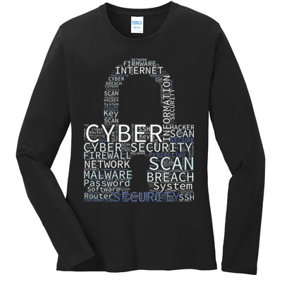 Cyber Security Wordcloud Padlock Ladies Long Sleeve Shirt