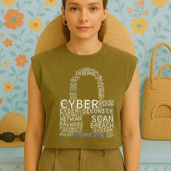 Cyber Security Wordcloud Padlock Garment-Dyed Women's Muscle Tee
