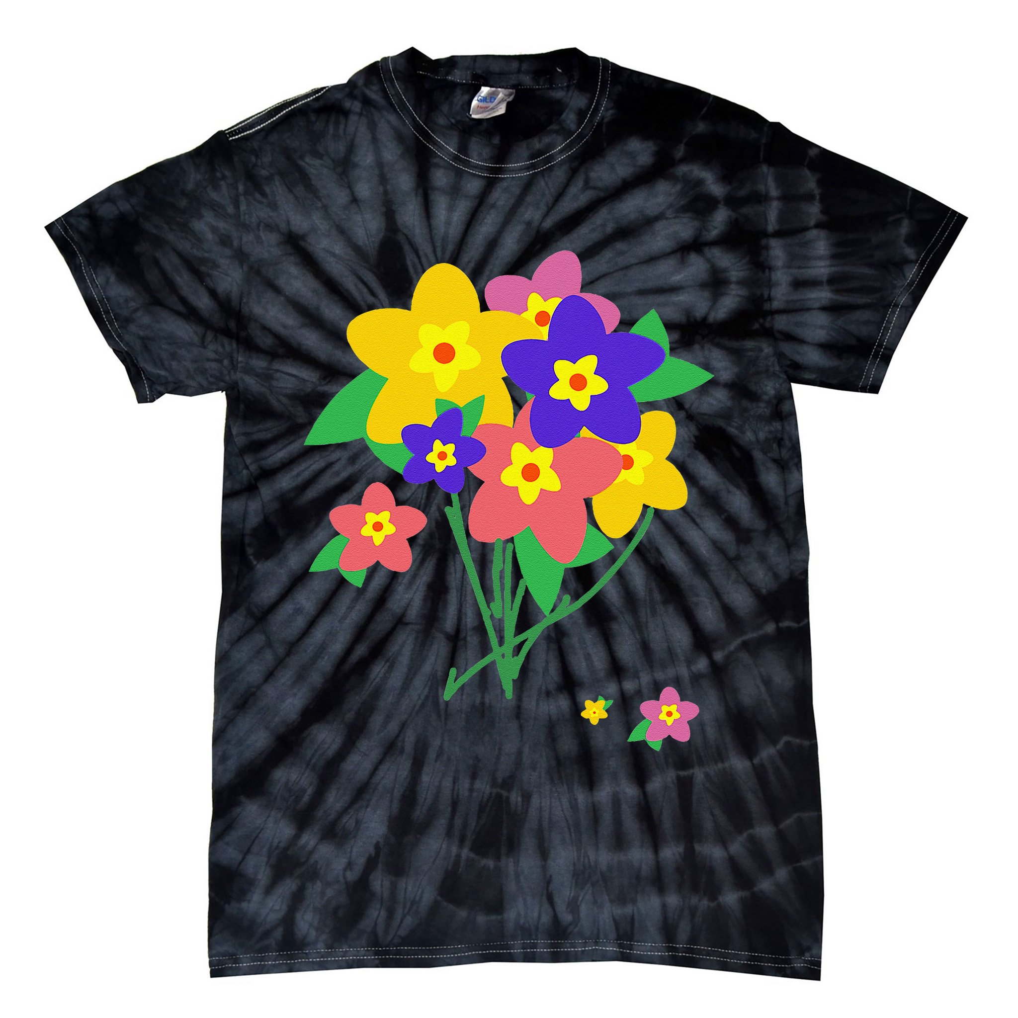 Colorful Spring Wildflowers Bouquet Love Flower Graphic Art Tie-Dye T-Shirt