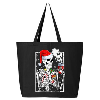 Christmas Skeleton With Smiling Skull Drinking Coffee Latte 25L Jumbo Tote