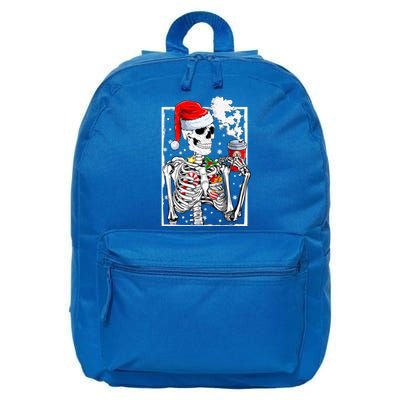 Christmas Skeleton With Smiling Skull Drinking Coffee Latte 16 in Basic Backpack