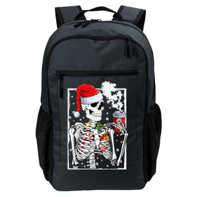 Christmas Skeleton With Smiling Skull Drinking Coffee Latte Daily Commute Backpack