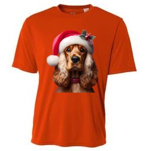 Cocker Spaniel With Santa Hat Christmas Xmas Dog Owner Mom Great Gift Cooling Performance Crew T-Shirt