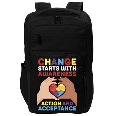 Change Starts With Awareness Action And Acceptance Autism Cute Gift Impact Tech Backpack