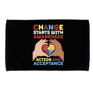 Change Starts With Awareness Action And Acceptance Autism Cute Gift Microfiber Hand Towel