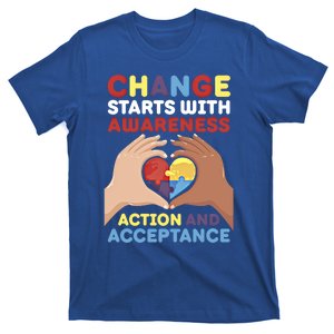 Change Starts With Awareness Action And Acceptance Autism Cute Gift T-Shirt